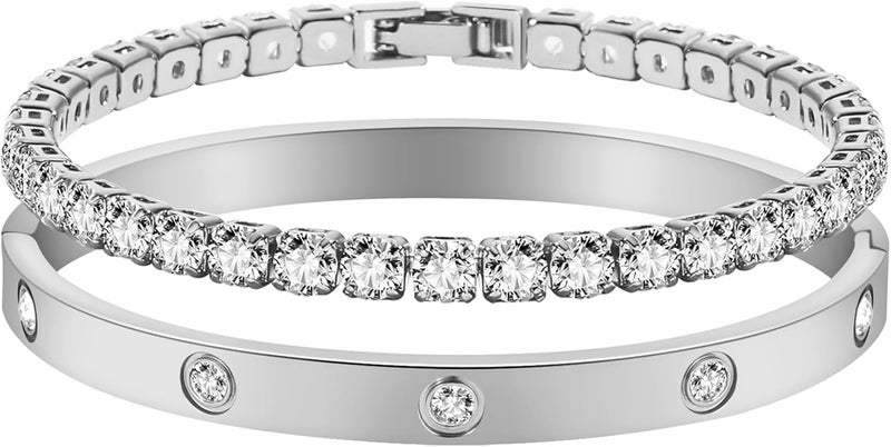 Jade cabbage Store Gold Bracelets for Women 18K Gold Plated Love Friendship Bracelet With Cubic Zirconia Cuff Bangle Jewelry Set Witness the Gift of Love - Image 1